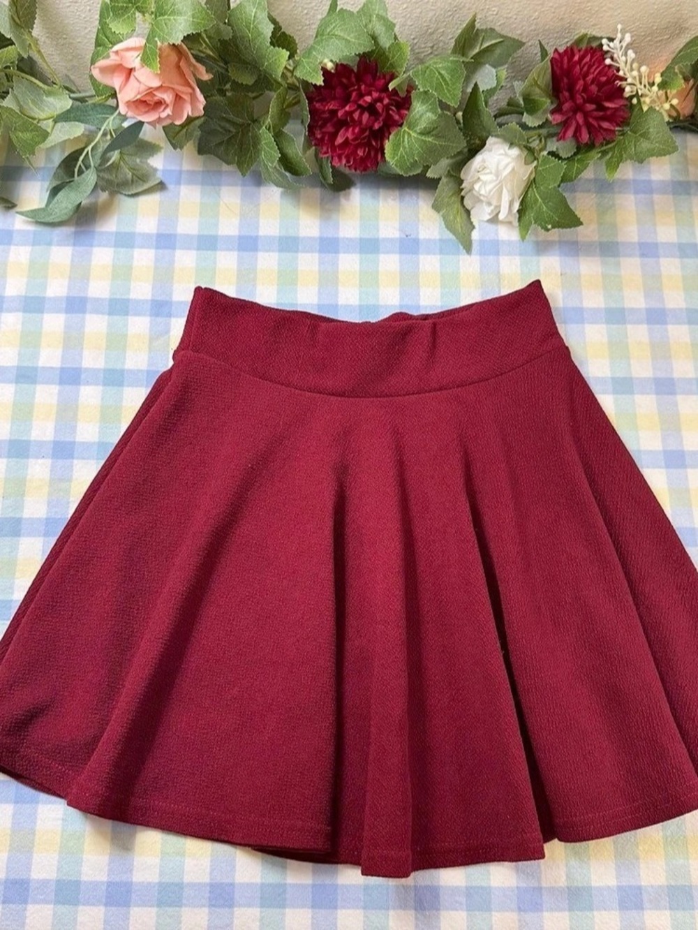 Pleated Circle Skirt in Burgundy